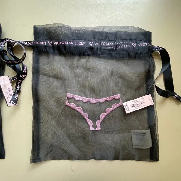 New Victoria's Secret Lingerie Bags Set of 2 Storage Travel Sheer Black Pink NWT - Picture 3 of 4